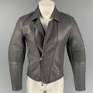 EMPORIO ARMANI Size 34 Grey Leather Biker Jacket